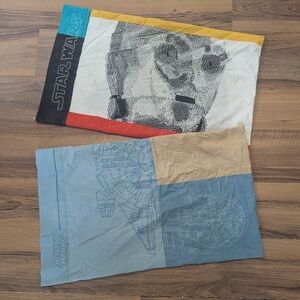 Vintage 90s Star Wars Pillowcases with Graphic Design C-3PO, Darth Vader, Ships